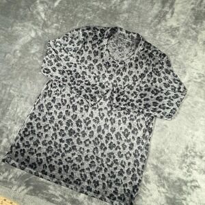 Lucky Brand Women's Long Sleeve Leopard Print Gray & Black Pullover Top - Size M